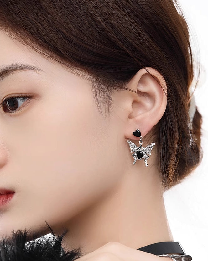 Black Love Butterfly Asymmetrical Earrings
