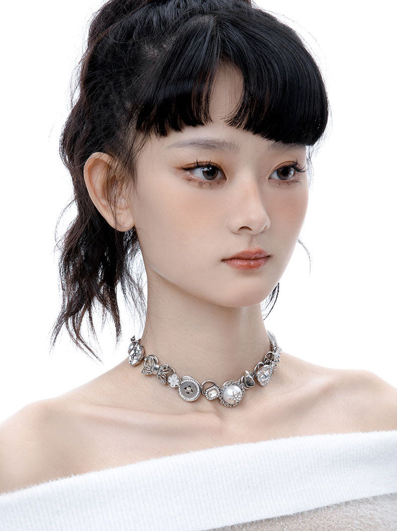 【Planktont 浮U生物】Silver Button Necklace pg1608