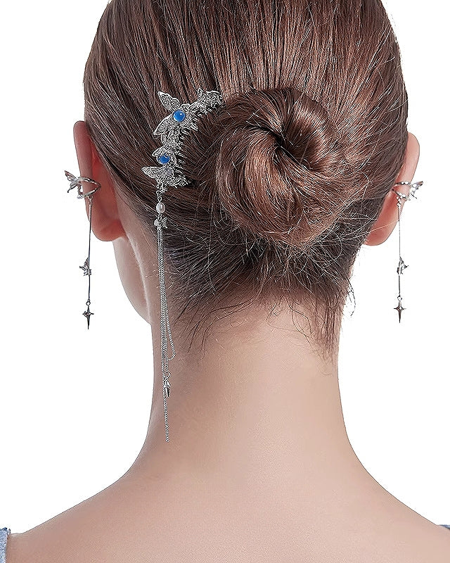 【MASW】Butterfly Dance Tassel Blue Hairpin pg302