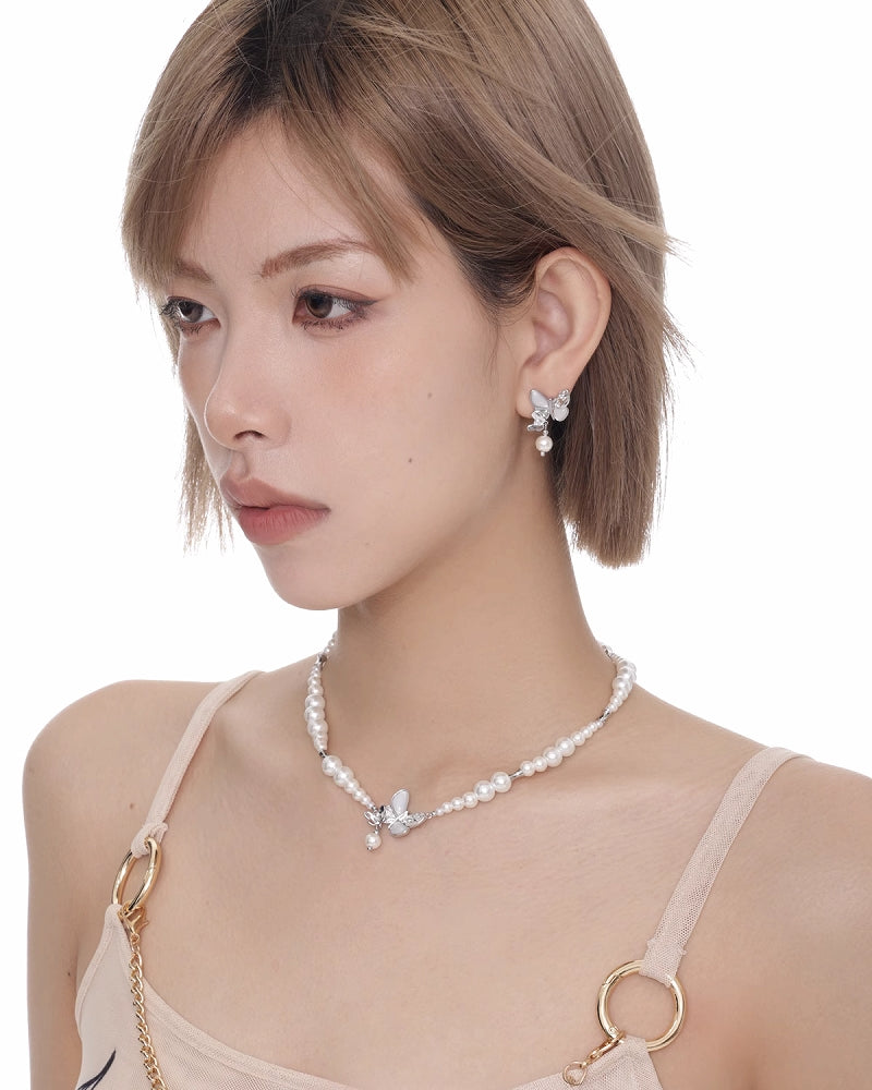 【SUMIYAKI】White Twin Butterflies Earrings pg2002