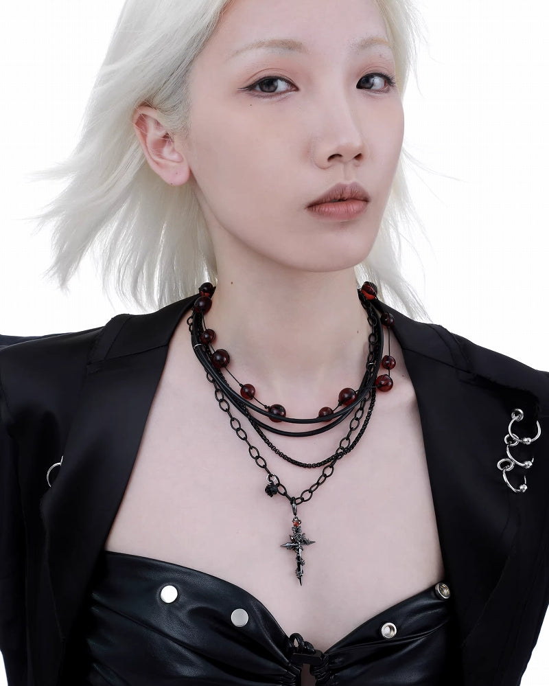 【1ST XULIE】Forbidden Rose Horror Cross Necklace pg816