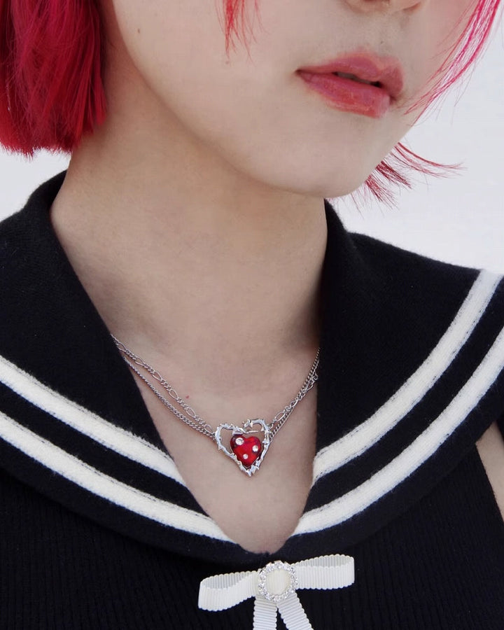 【Esak∞chi】Thorn Strawberry Love Double Layer Necklace pg1890