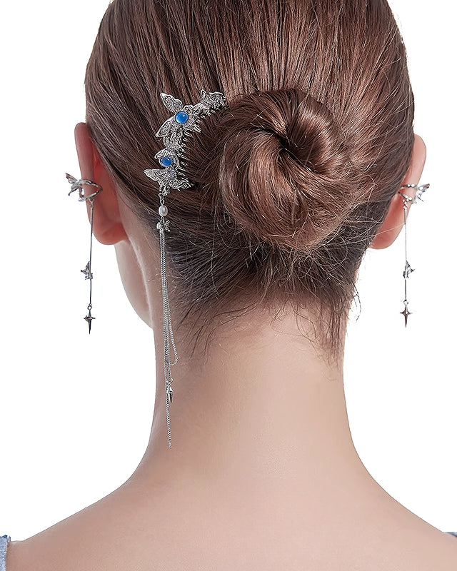 【MASW】Butterfly Dance Tassel Blue Hairpin pg302