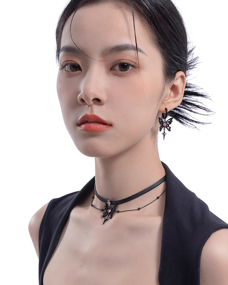 [MASW] Black & Pink Butterfly Choker pg155