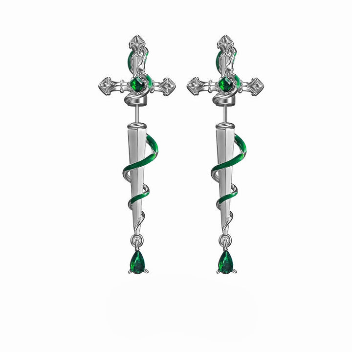 【1ST XULIE】Slytherin Snake Cross Dark Earrings pg1621