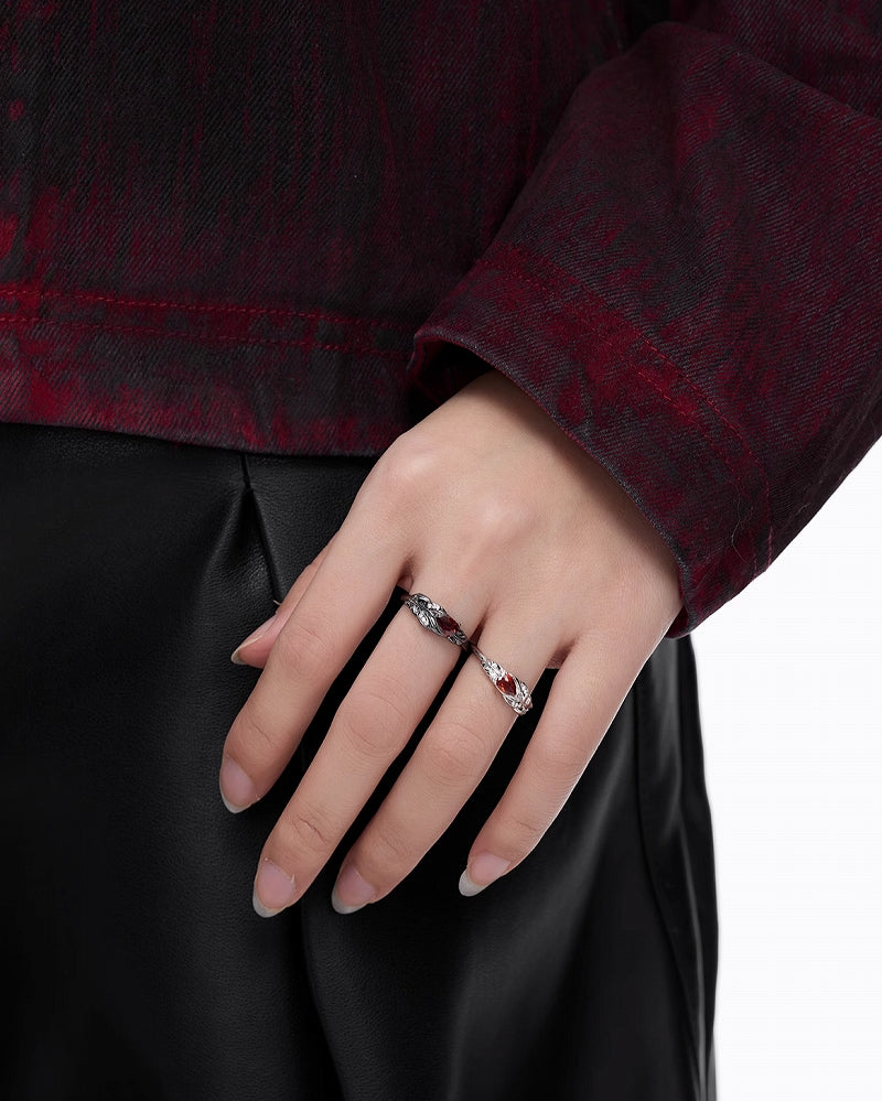 Feather Red Open Ring