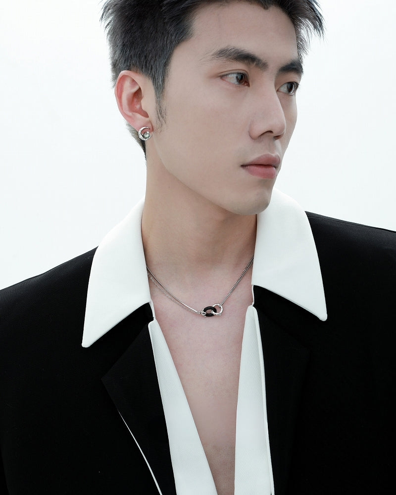 [1ST XULIE] Black And White Agate Necklace pg159