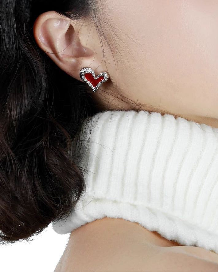 【OOMEOO】Preference Red Heart Earrings pg1394