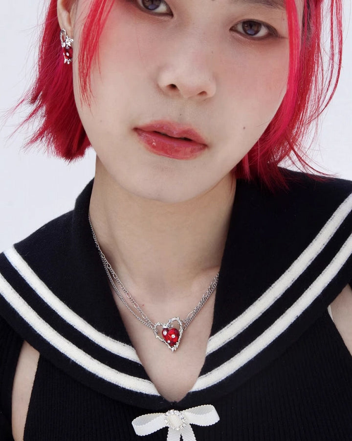 【Esak∞chi】Thorn Strawberry Love Double Layer Necklace pg1890