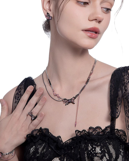 [MASW]Black & Pink Butterfly Necklace01 pg158