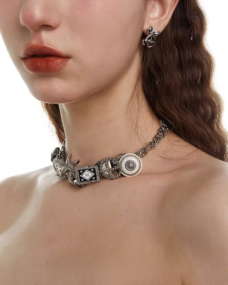 [OCTO VITA] Leather Rose Metal Button Choker pg1068