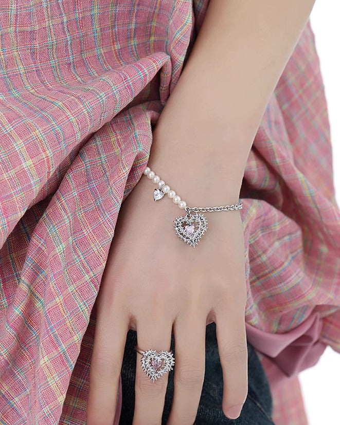 Pink Heart Spiked Thorn Bracelet