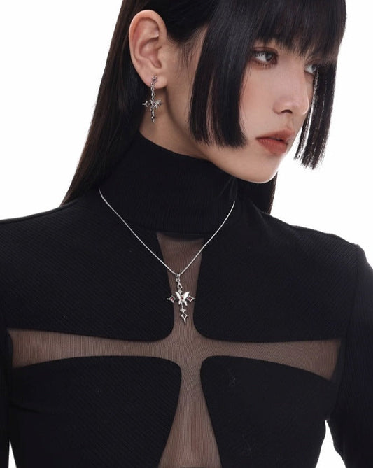 [SUMIYAKI] Punk Butterfly Cross Necklace pg1400