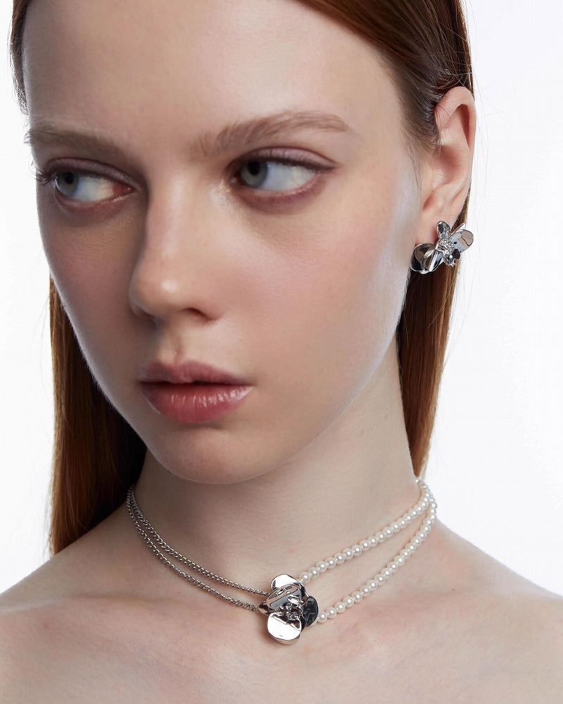 【OCTO VITA】Iris Flower Pearl Layer Choker pg1029