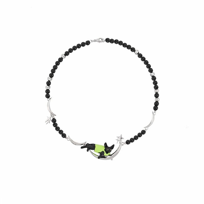 Devon Moon Green Cat Necklace