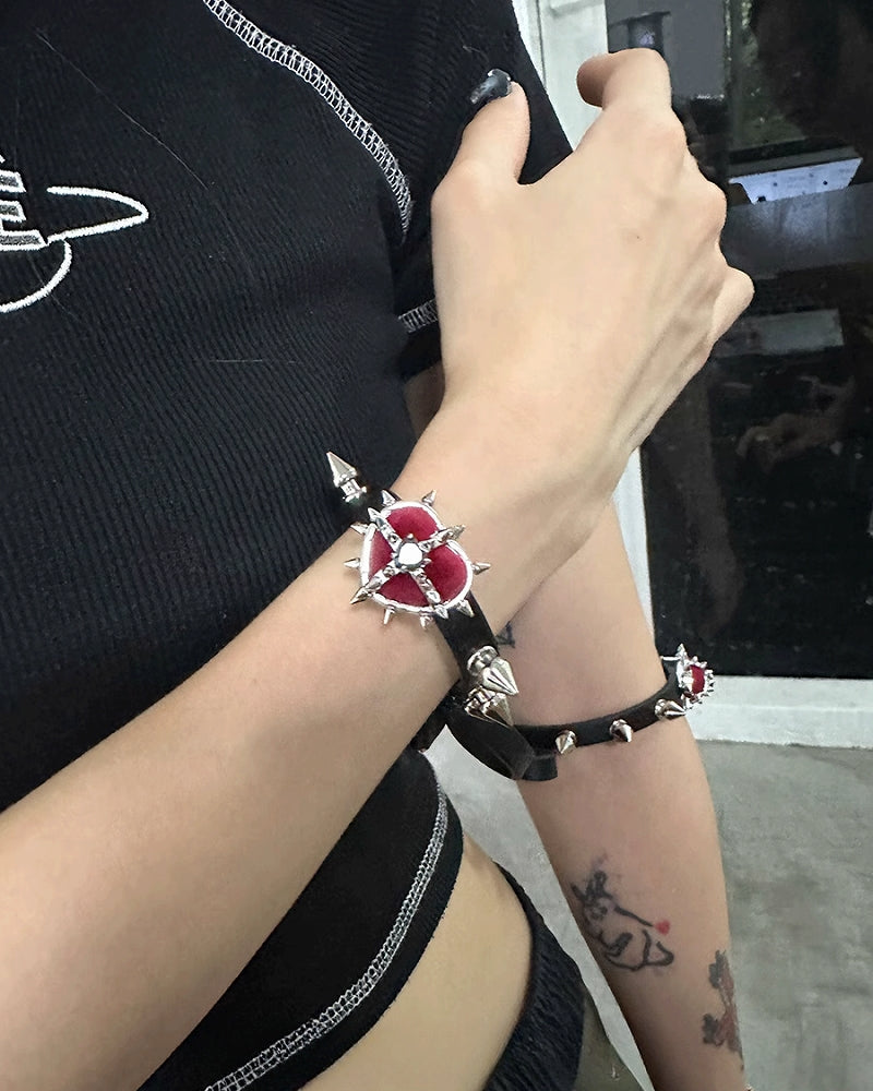 [OCTO VITA] Evil Girl Spiked Red Heart Bracelet pg711