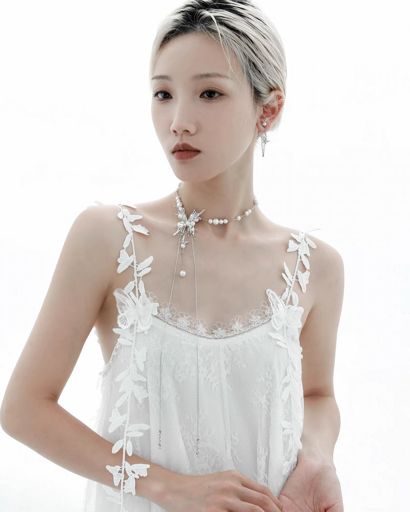 [1ST XULIE] Butterfly Bubble Pearl Tassel Necklace pg249