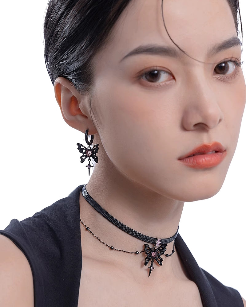 【MASW】Black & Pink Butterfly Earrings03 pg157