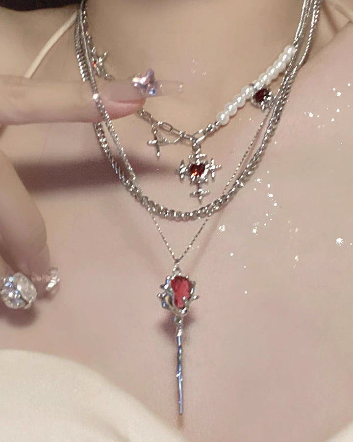 [Insomnia Artist] Red Rose Double Layer Necklace pg1459