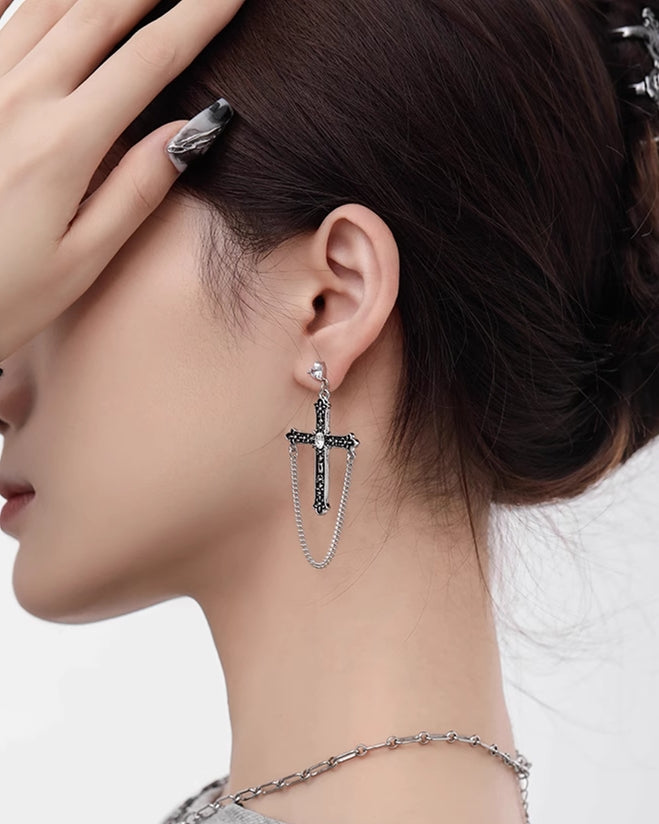 Punk Cross Asymmetrical Earrings