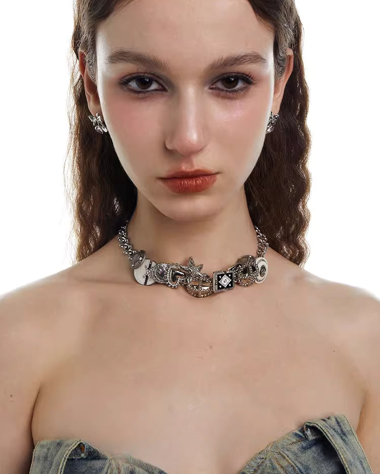 【OCTO VITA】Leather Rose Metal Button Choker pg1068