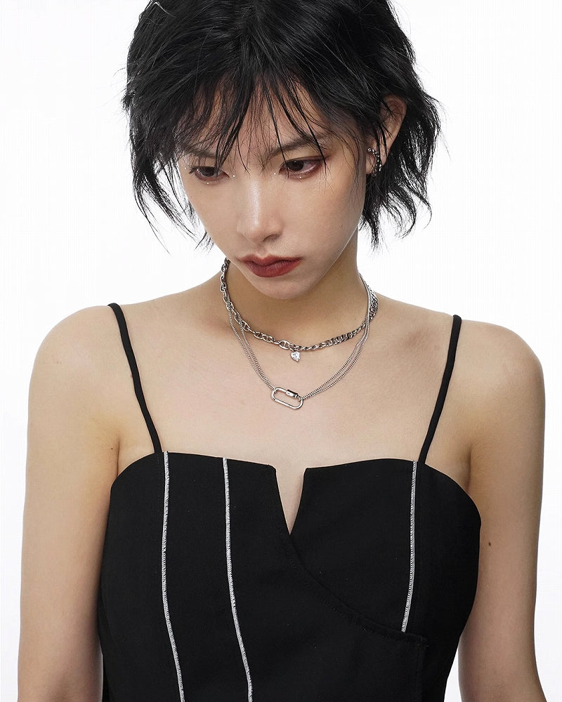 [SUMIYAKI] Splicing Double Zirconia Necklace pg1678