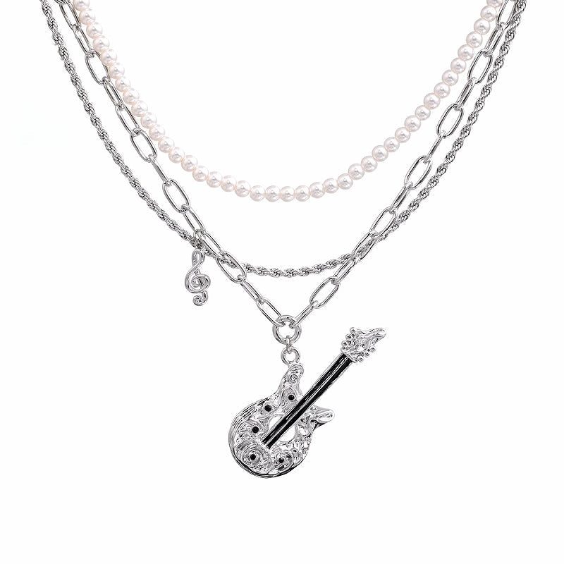 [SUMIYAKI] Punk Guitar Double Pearl Necklace pg1404