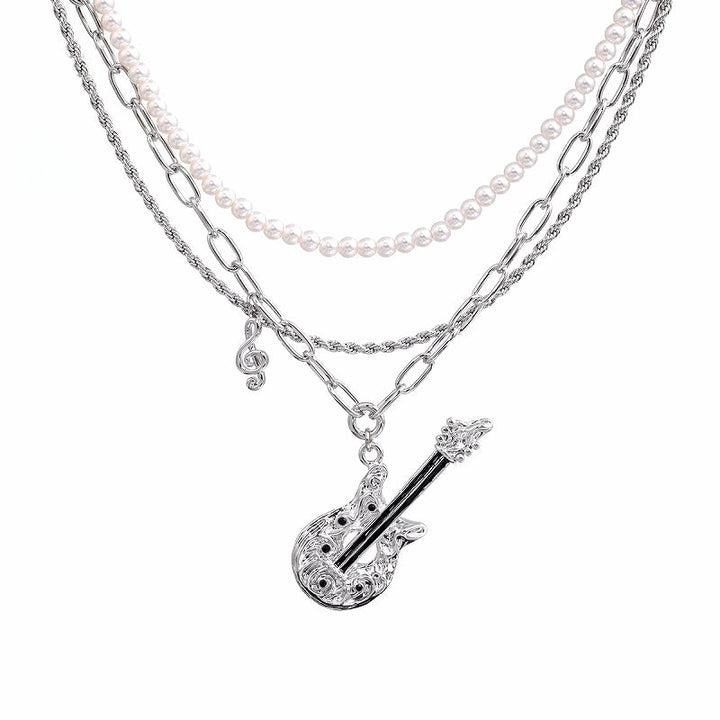 【SUMIYAKI】Punk Guitar Double Pearl Necklace pg1404