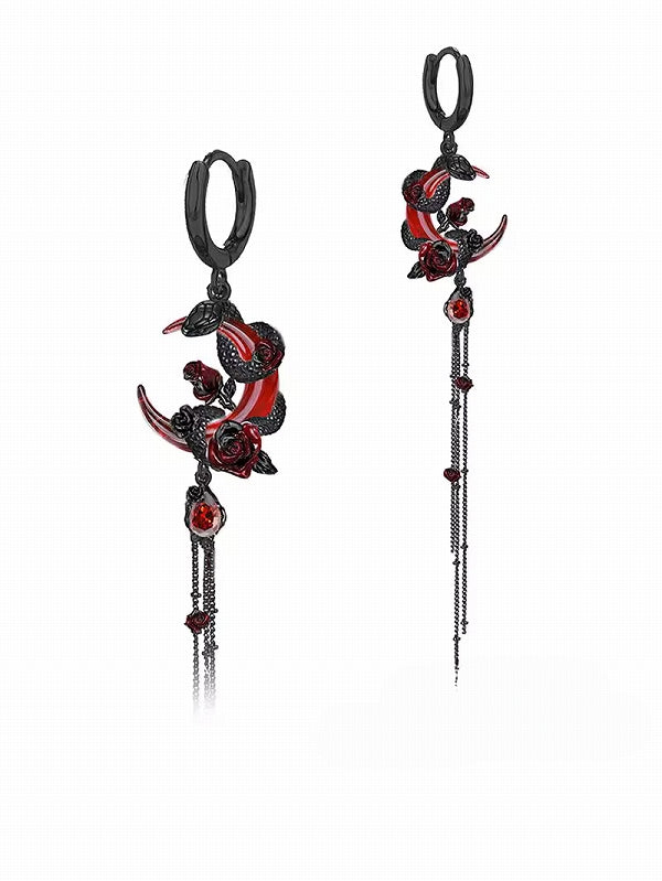 Snake Dance Rose Blood Moon Tassel Earrings