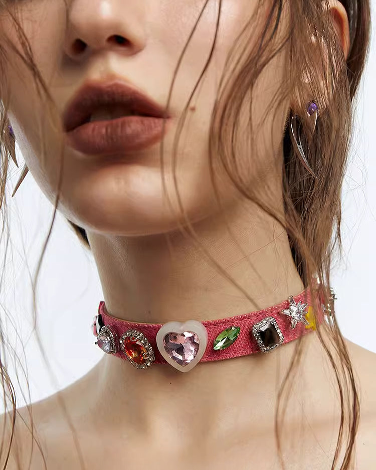 [OCTO VITA] Spicy Girl Dopamine Pink Denim Choker pg1668