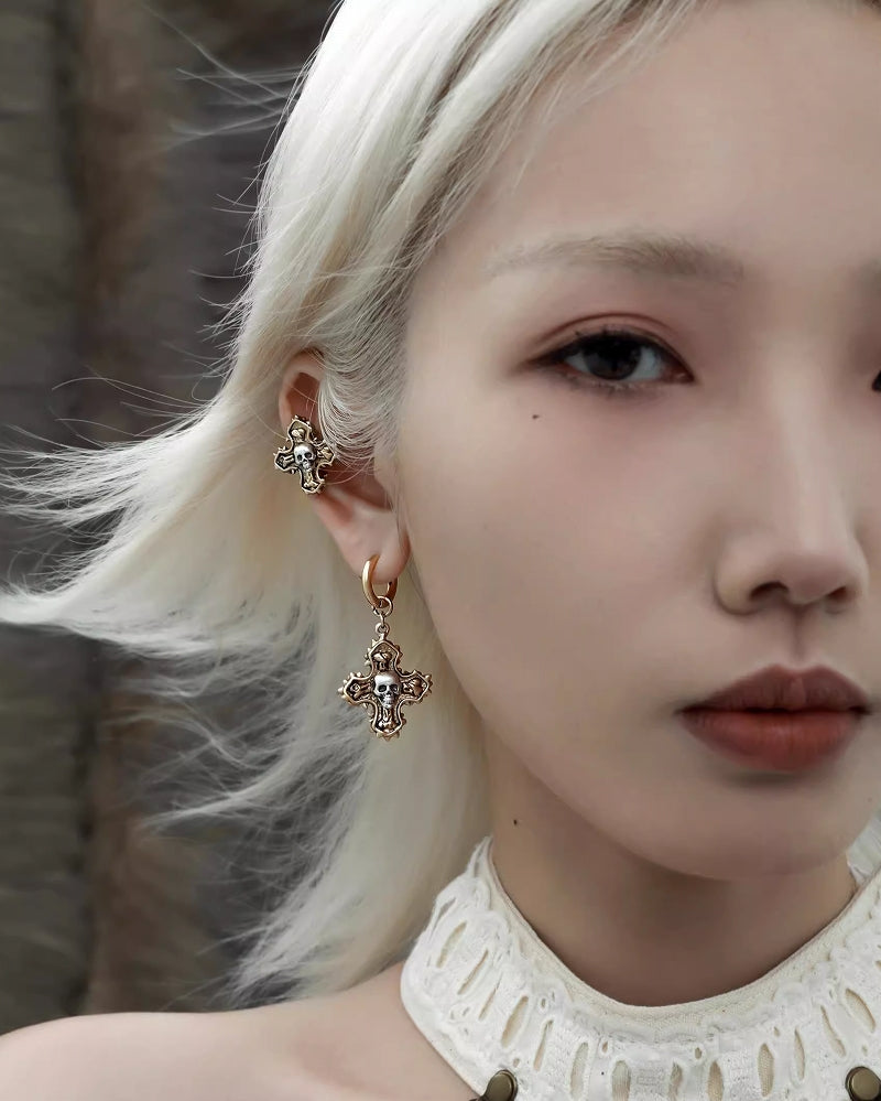 Crime and Punishment Skull Cross Earrings