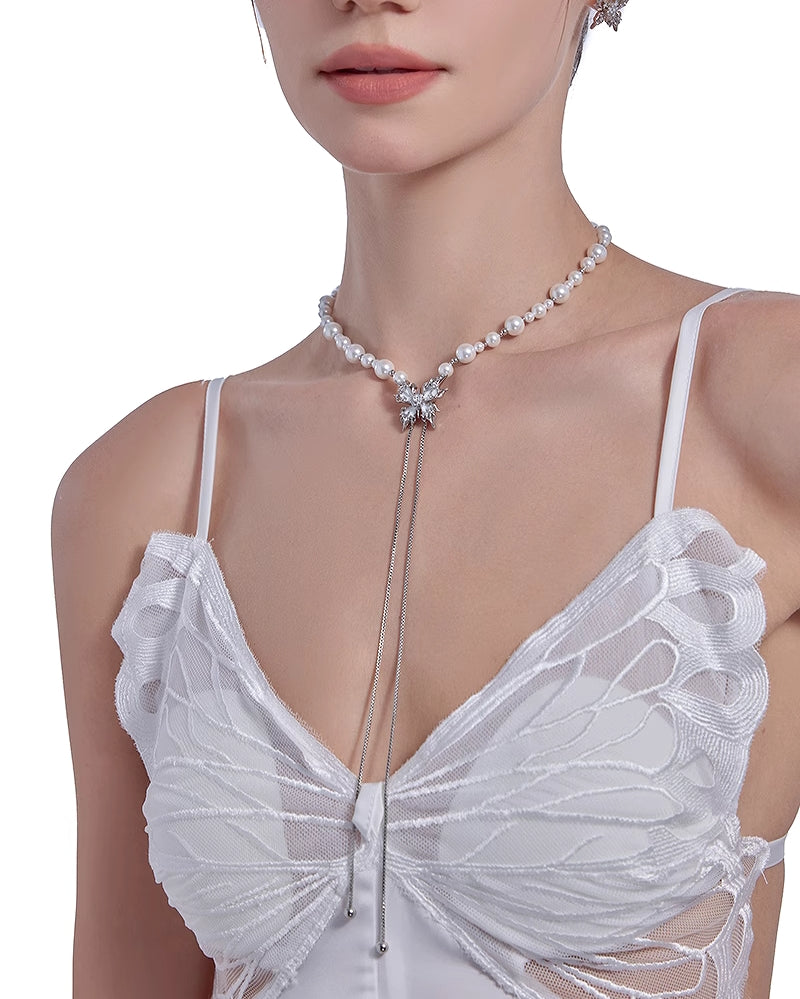 [MASW] Butterfly Dance Pearl Tassel Necklace pg292