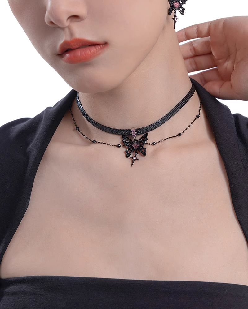 [MASW] Black & Pink Butterfly Choker pg155