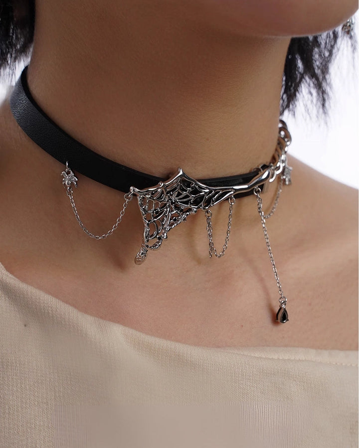 【SUMIYAKI】Leather Spider Web Choker pg1072