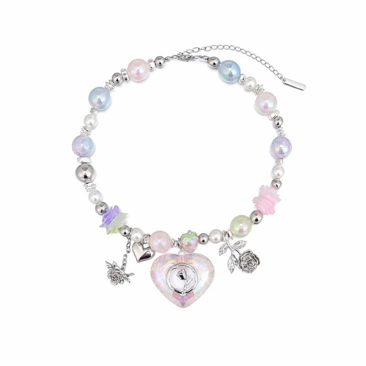 【SUMIYAKI】Dopamine Colorful Beaded Heart Necklace pg600