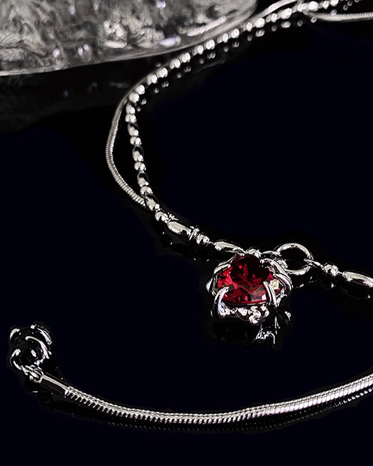 【Insomnia Artist】Crimson Pit Double Layer Red Love Stacked Necklace pg472