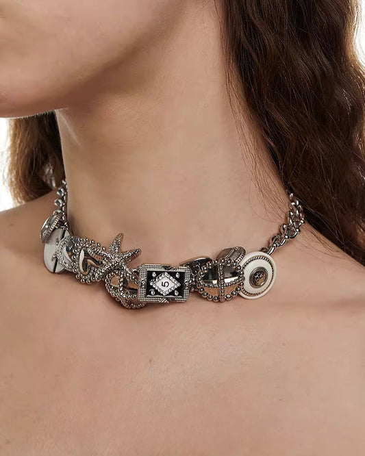 [OCTO VITA] Leather Rose Metal Button Choker pg1068