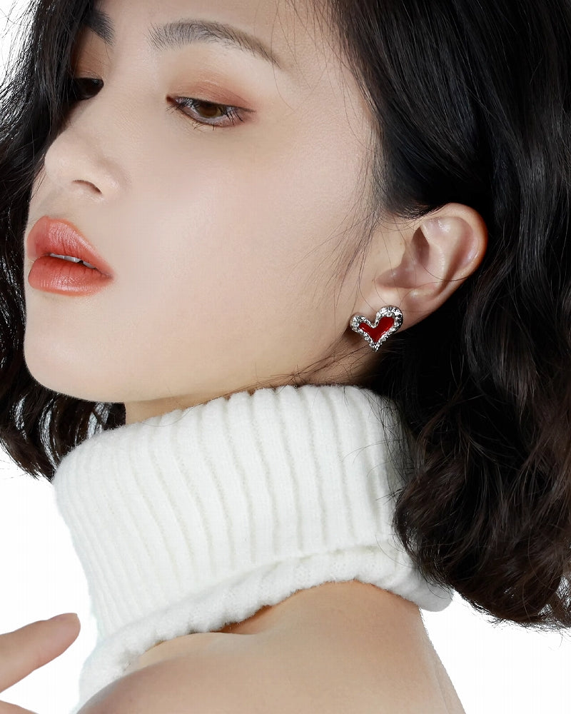 【OOMEOO】Preference Red Heart Earrings pg1394