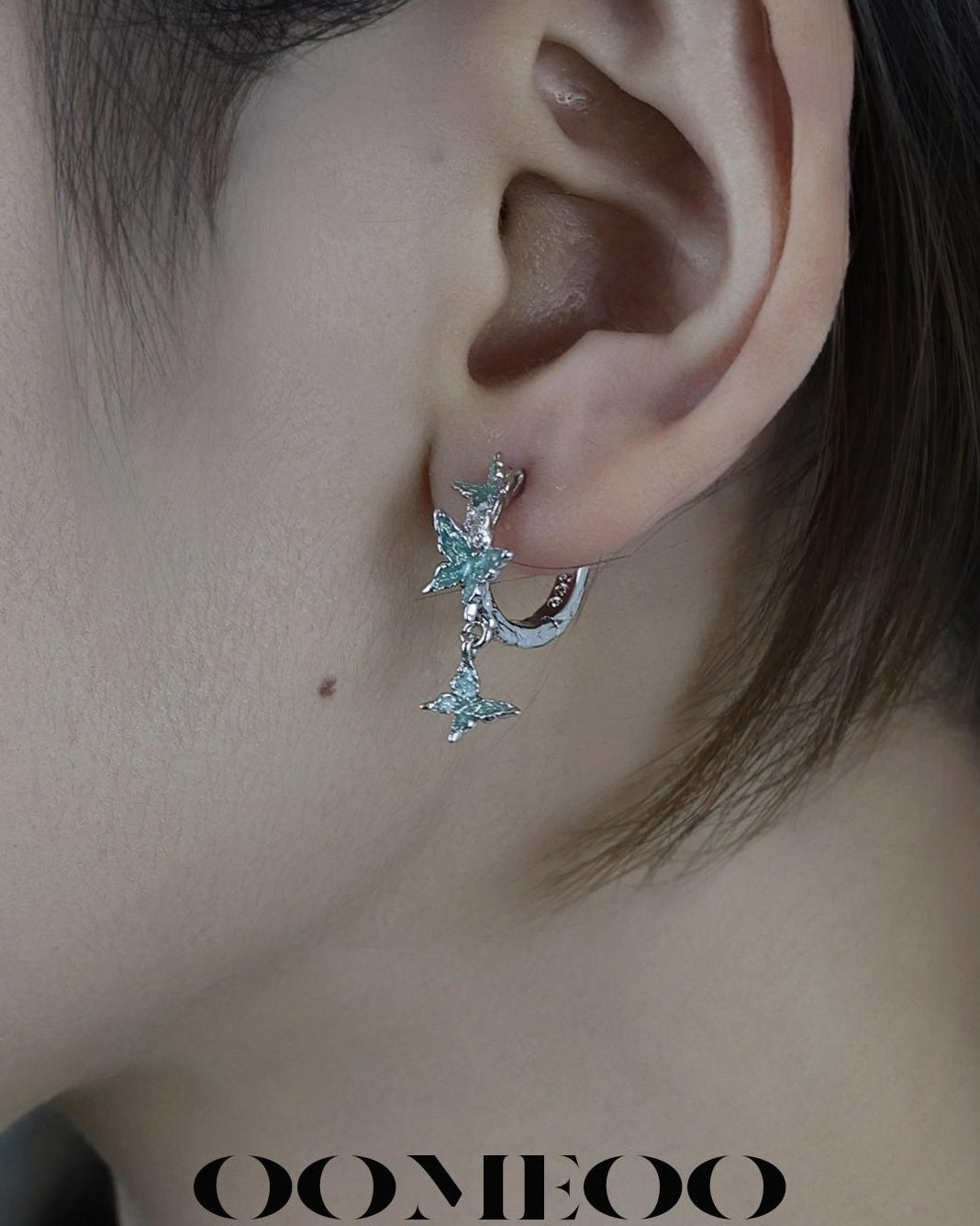 Blue Drip Glaze Butterfly Earrings