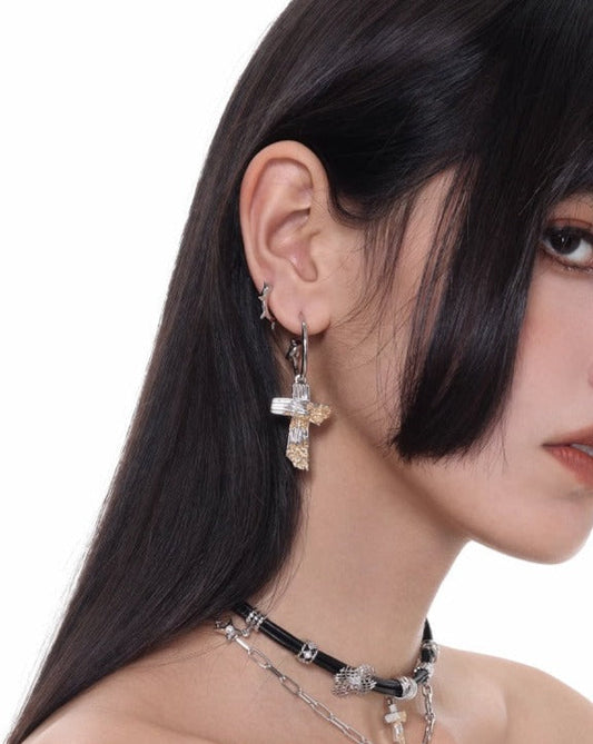 【SUMIYAKI】Gold Foil Ashes Cross Earrings pg903