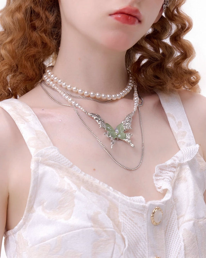 [SUMIYAKI] Mint Green Butterfly Layer Necklace pg1219