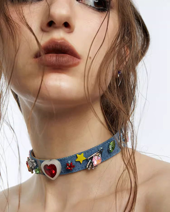 【OCTO VITA】Spicy Girl Dopamine Blue Denim Choker pg1665