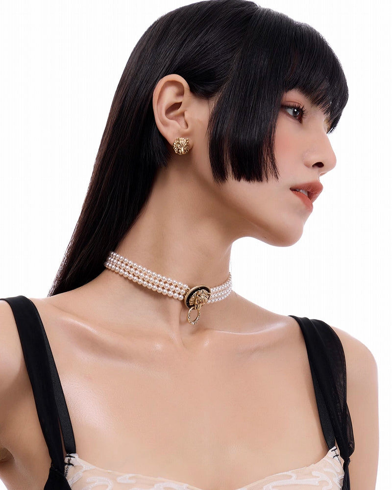 Suanni Lion Head Pearl Choker