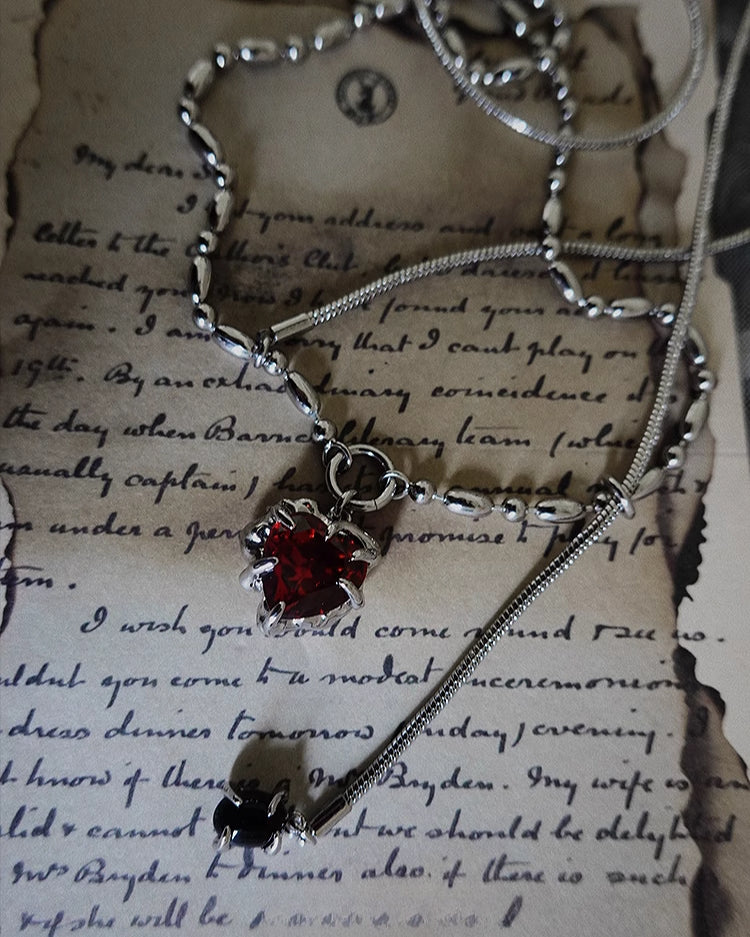 【Insomnia Artist】Crimson Pit Double Layer Red Love Stacked Necklace pg472