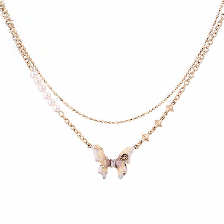 【SUMIYAKI】Butterfly Rose Layer Necklace pg341