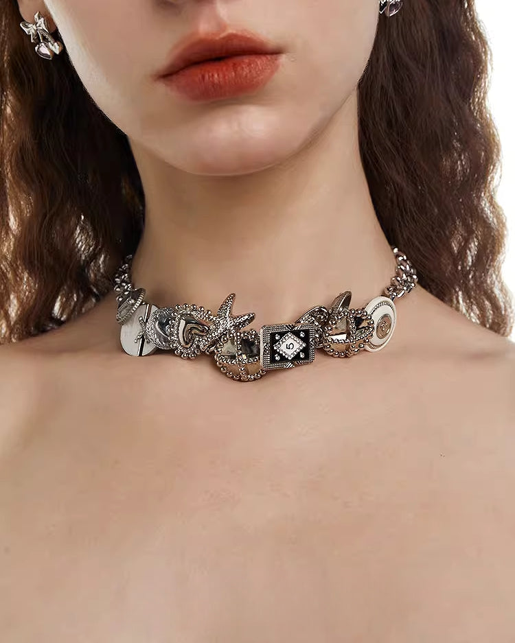 【OCTO VITA】Leather Rose Metal Button Choker pg1068