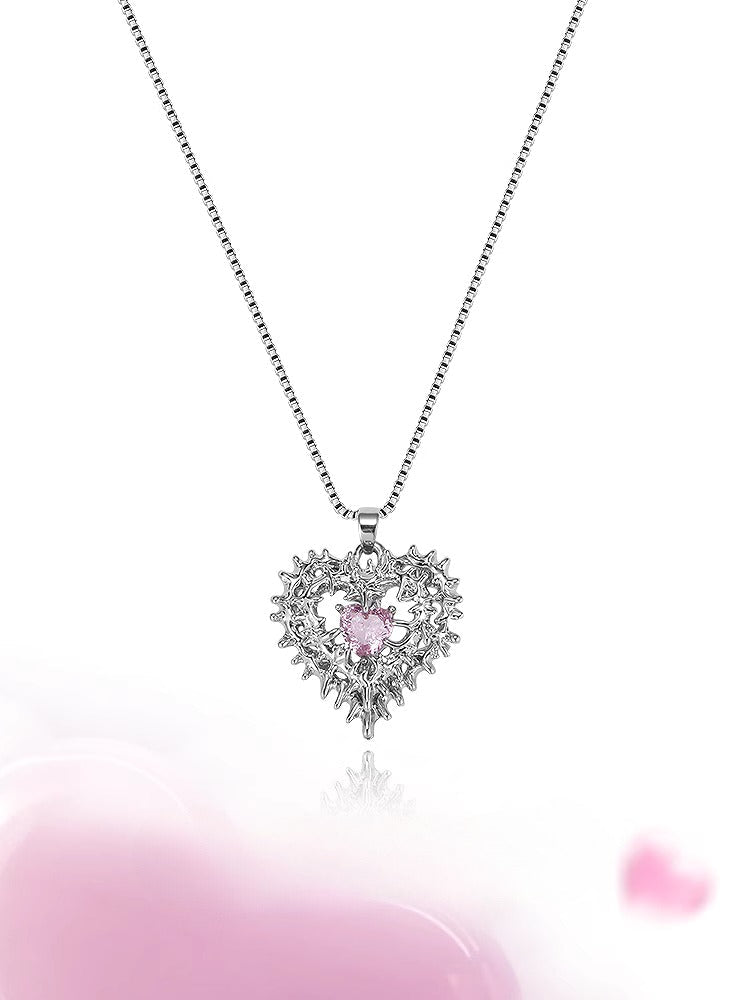 Pink Heart Spiked Thorn Necklace