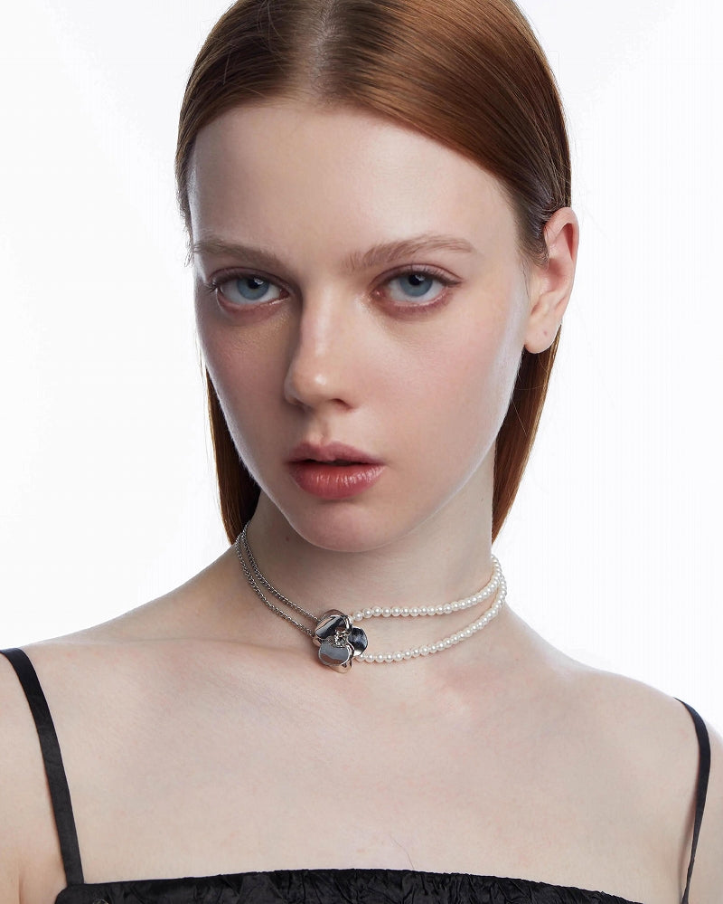 【OCTO VITA】Iris Flower Pearl Layer Choker pg1029