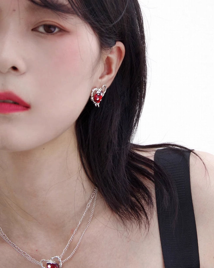 【Esak∞chi】Thorn Strawberry Love Heart Earrings pg1891