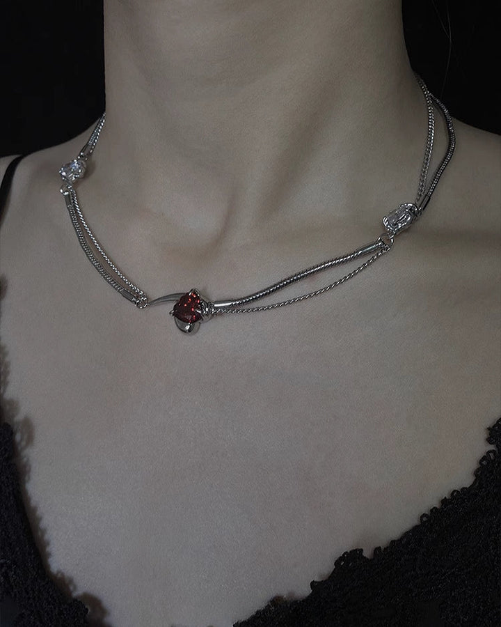 【Insomnia Artist】Crimson Pit Double-layer Red Love Necklace pg473